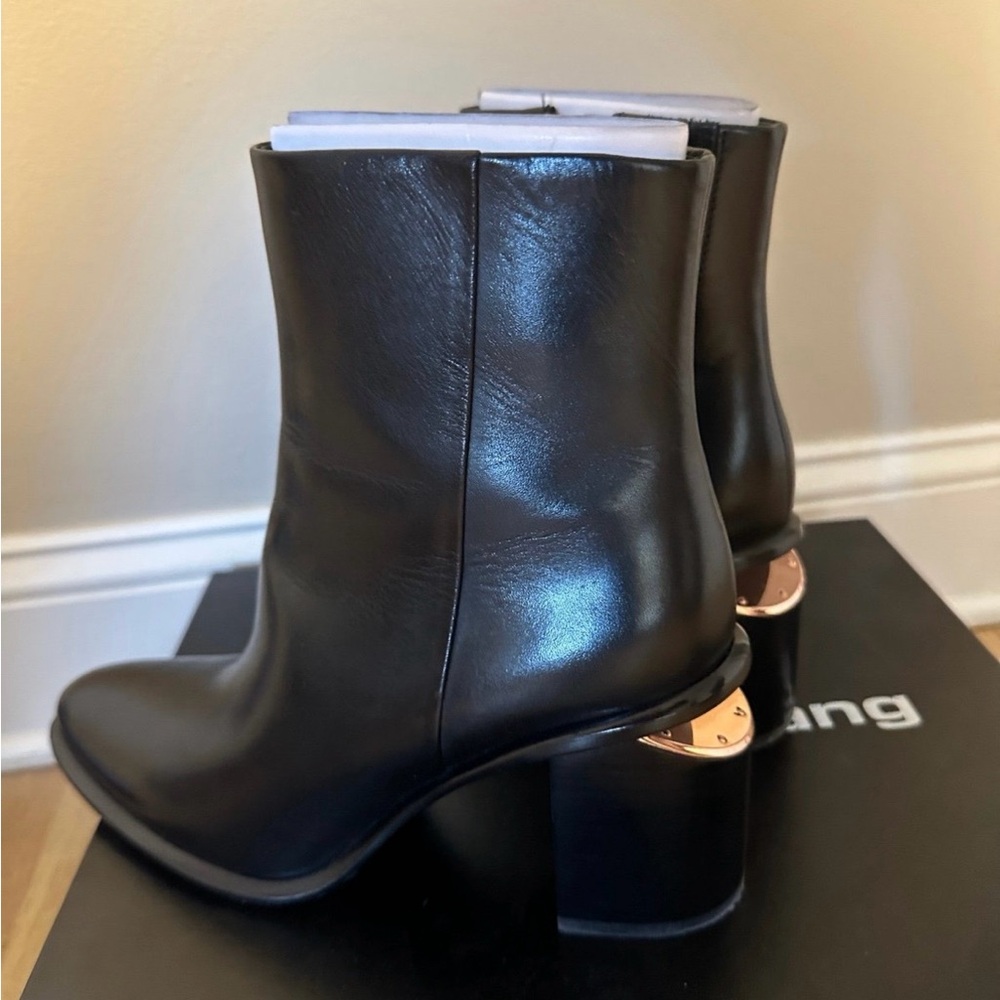 Alexander Wang Anne Black Boots with rose gold heel.